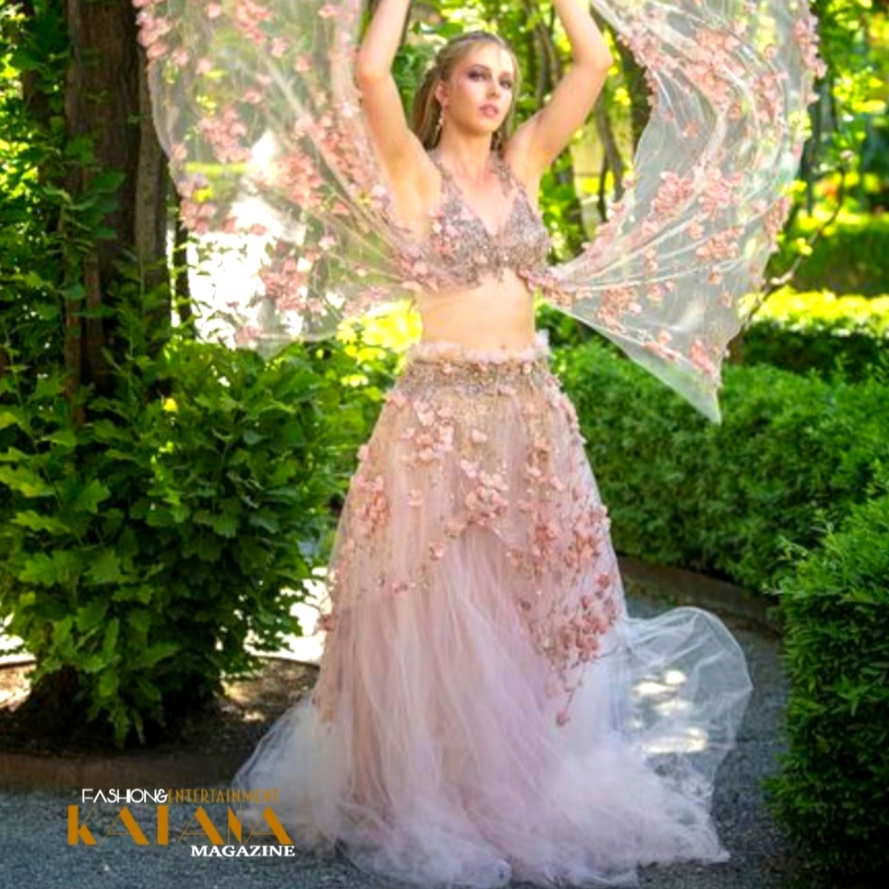 "TUSCANY" Blush & Rose Gold Floral Lace Tulle Wedding Ballgown Set - Picture 9 of 11